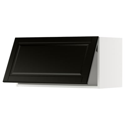 METOD kitchen unit with black bevelled door.