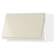 A beige high-gloss METOD kitchen cabinet with sleek, handleless design and angular shape.
