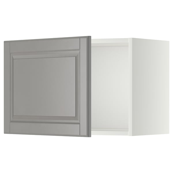 A grey METOD kitchen cabinet with a bevelled edge design. The cabinet is square with a smooth finish.