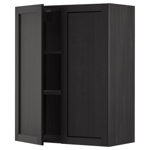 Black wall cabinet, METOD kitchen system, dark stained wood, rectangular, 2-door with bevelled edges.