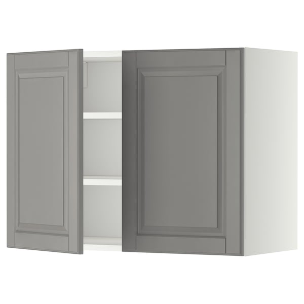 METOD kitchen cabinet in grey with two doors & shelf, wall-mounted.