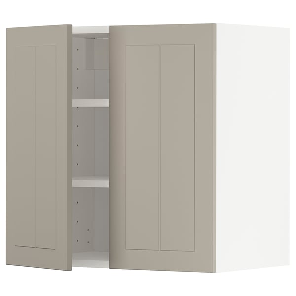 METOD kitchen cabinet in beige with two doors, one adjustable shelf, and particleboard construction.