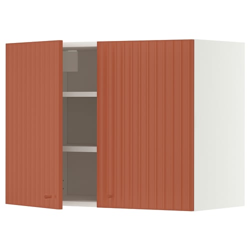 METOD Wall cabinet with shelves/2 doors, white/Terrsjö red-brown wave pattern, 80x60 cm