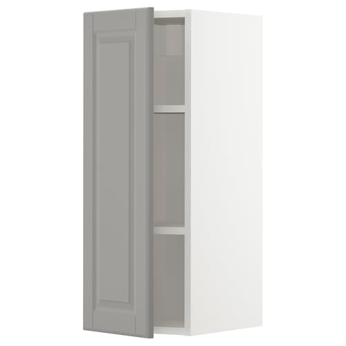 White and grey METOD kitchen cabinet with bevelled edges.