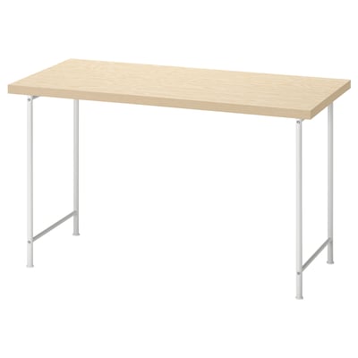 Mitcirkel desk: light wood top, white metal legs, simple rectangular shape.