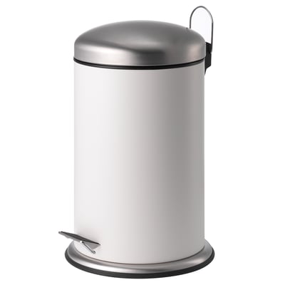 White MJÖSA rubbish bin with stainless steel, foot pedal, handle.