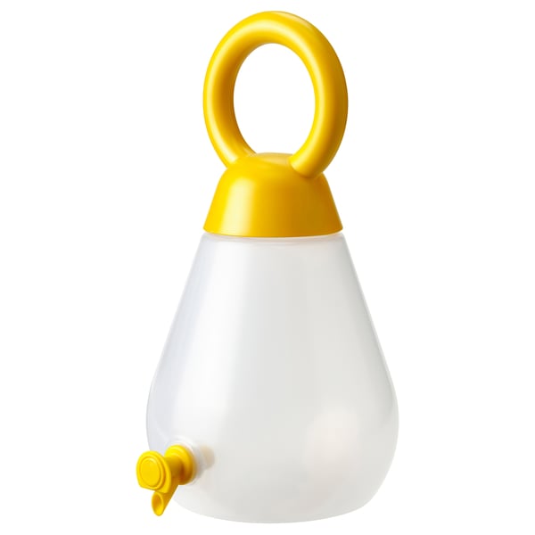 Yellow NÄBBFISK container with tap and handle, modern plastic design for serving fruity beverages.