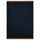 A NÖVLING rug in dark blue with a geometric pattern, made from recycled polyester, rectangular shaped with a scalloped border.