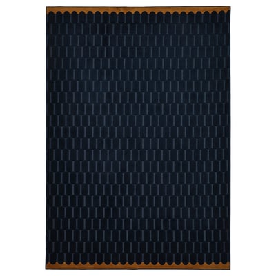 NÖVLING rug: deep blue, rectangular, geometric pattern, synthetic fibres.
