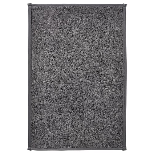 OSBYSJÖN grey bath mat, rectangular, soft, recycled polyester.