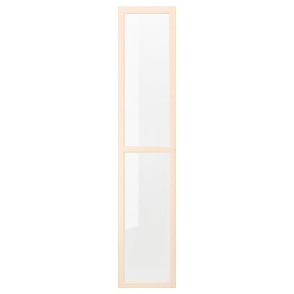 OXBERG clear glass door in light wood frame, slim and rectangular, for billy bookcase.