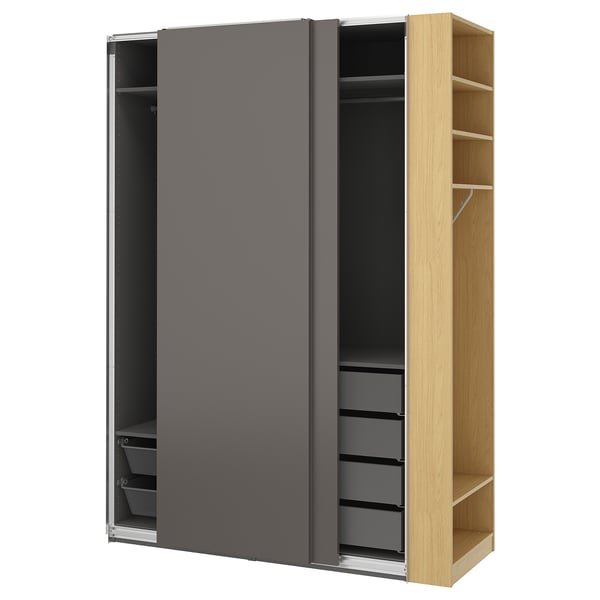 PAX / HASVIK Wardrobe combination, dark grey dark grey/oak effect, 170x66x236 cm