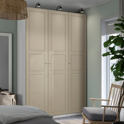 PAX / TYSSEDAL Wardrobe combination, white/grey-beige, 150x60x236 cm