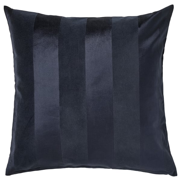 Square PIPRANKA cushion, blue stripes, matte and shiny textures, zip closure.