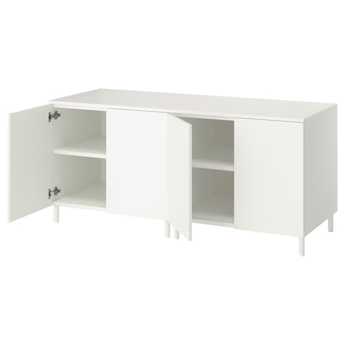 A white PLATSA cabinet with open doors revealing shelves inside.