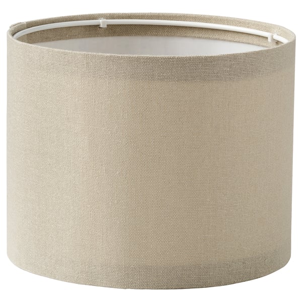 IKEA RINGSTA lamp shade, beige, cylindrical, fabric, minimalist design, suitable for table or floor lamps.