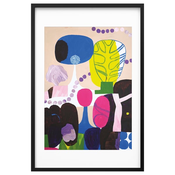 Vibrant, abstract framed art with bold colours and shapes.