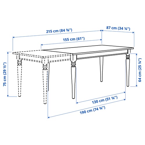 ROSENTORP Extendable table, white, 155/215x87 cm