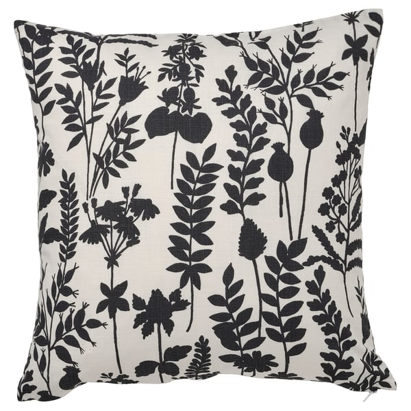 ROTVECKLARE cushion, white/anthracite, square, floral silhouette design, cotton.