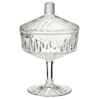 A SÄLLSKAPLIG glass container, clear, with a lid and pedestal base, featuring an elegant, textured design.