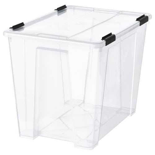 SAMLA Box with lid/clip lock, transparent/black, 57x39x43 cm/65 l