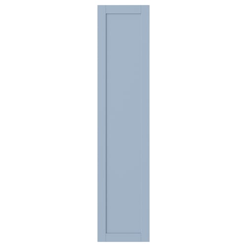 Its a blue SANNIDAL cabinet door. Slim, rectangular, with smooth foil finish. It looks clean and stylish.