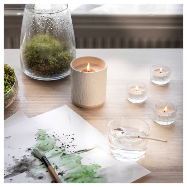 Terrarium, candle, small candles, glass, paintbrush, watercolour.