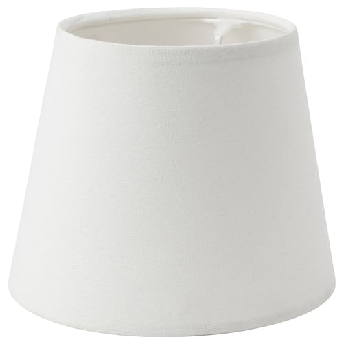 White SKOTTORP lamp shade, conical shape, fabric design.