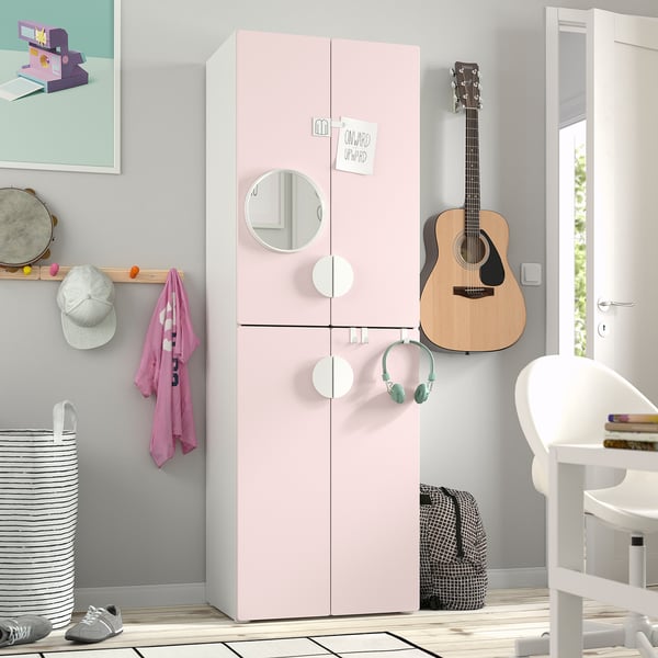 SMÅSTAD wardrobe pink with door decor