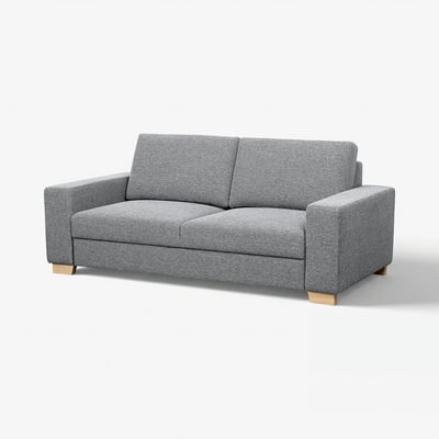 A grey SÖRVALLEN sofa, a modern scandinavian-style 2-seat with wooden legs.