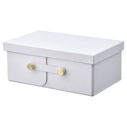 White SPINNROCK storage box with dual compartments, gold accents, textured surface.