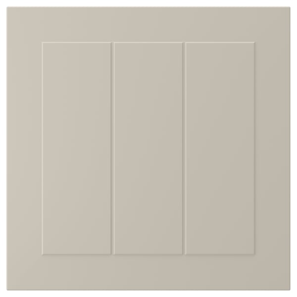 STENSUND beige cabinet door, framed panels, lacquered finish, seamless surface, square shape.