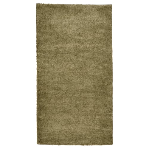 Displays a rectangular, olive green STOENSE area rug with a soft, thick pile and a subtle sheen, perfect for cosy, sound-dampened spaces.