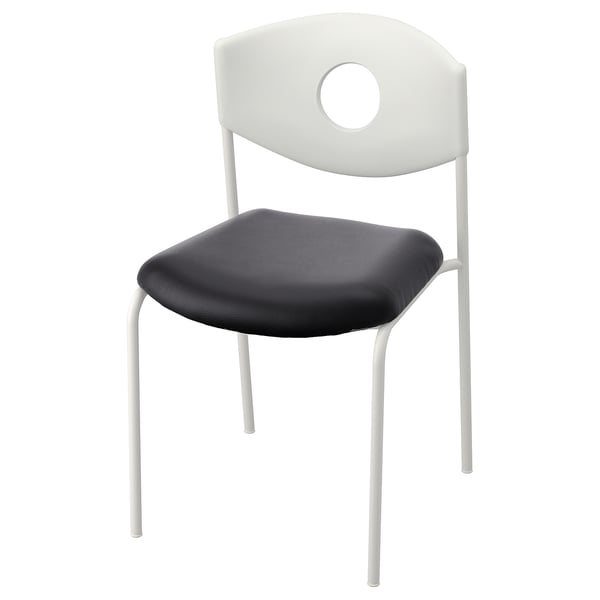 STOLJAN chair, white & black, modern, stackable, plastic & metal.