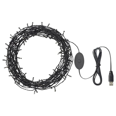 STRÅLA led lights, black, circular shape, with usb connector, creates festive ambiance.