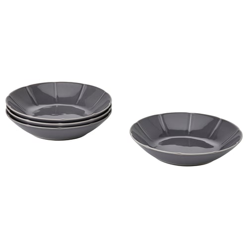 Three stacked grey ceramic bowls, modern sleek design.