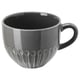 STRIMMIG mug, grey, glossy ceramic, round shape, textured flower design.
