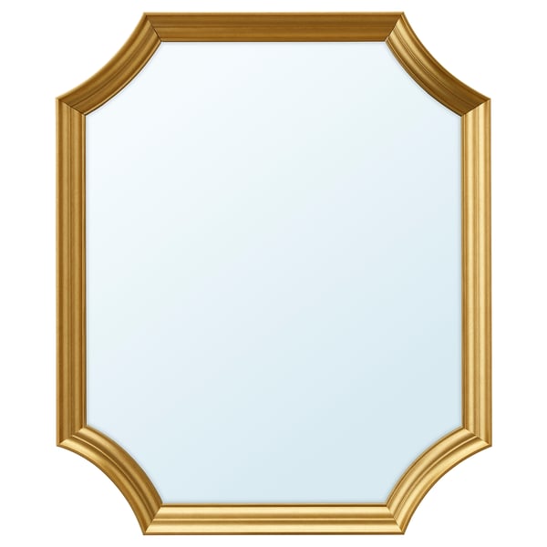 Gold-framed mirror with elegant design, suitable for any room.