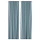 Two solid blue curtains hang side by side. Simple, elegant design with rod pocket top. Ideal for privacy and light control.