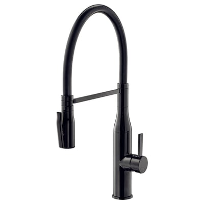 TOLLSJÖN black kitchen tap, curved design, brass with metallic finish.