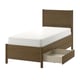 Brown oak bed, classic style, two under-bed drawers, slatted base.