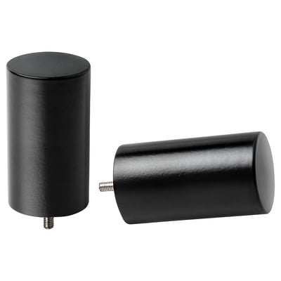 Black finials - one upright, one down; aluminium, stainless steel.