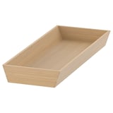 UPPDATERA wood tray, natural. Rectangular, shallow design with smooth edges. Perfect for organising utensils.