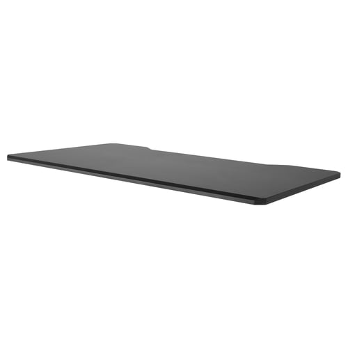 An UPPSPEL table top in black. It is rectangular with a smooth, matte surface. Designed for comfort, its durable with acrylic paint on fibreboard.