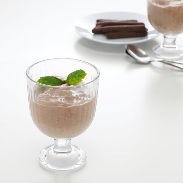 Glass dessert bowl with mint, chocolate, stackable VARDAGEN series.