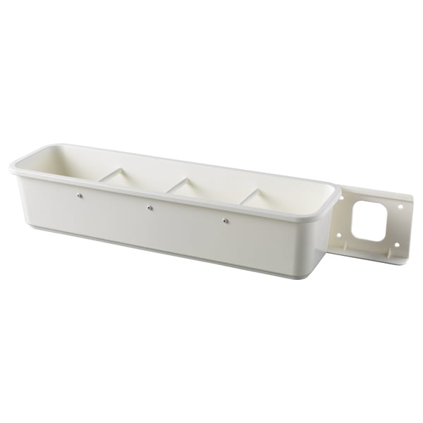 VARIERA white plastic wall-mountable pull-out container, rectangular shape with divisions, for organising small items like sponges.