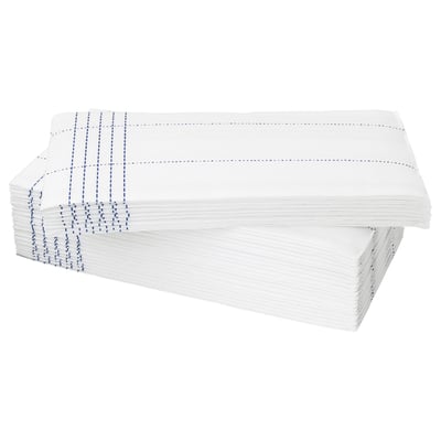 Stack of white folded VERKLIGHET paper napkins with blue pattern.