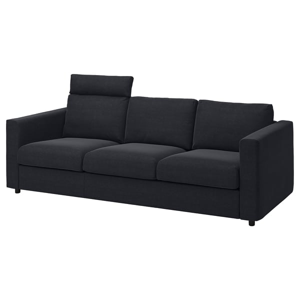 Dark grey VIMLE sofa, modern design, 3-seater with removable, machine-washable cover, and adjustable headrest.