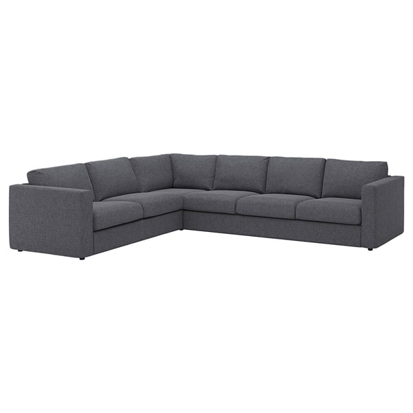 VIMLE corner sofa: dark grey, modular design with plush cushions, plush feel.