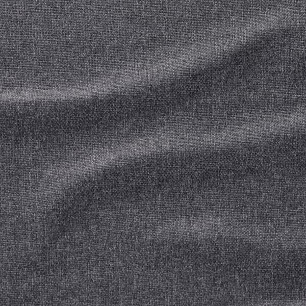 Grey fabric close-up, textured with subtle sheen, soft, recycled material feel.